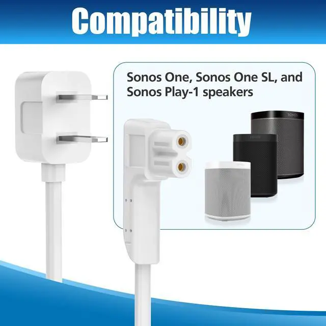 Alt view image 6 of 7 - 6.6ft 90 Degree Angled Power Cord for Sonos One/One SL/Play:1 Speakers, Space-Saving Nema 1-15P to Figure 8 C7 Power Cable, No Bulge, White