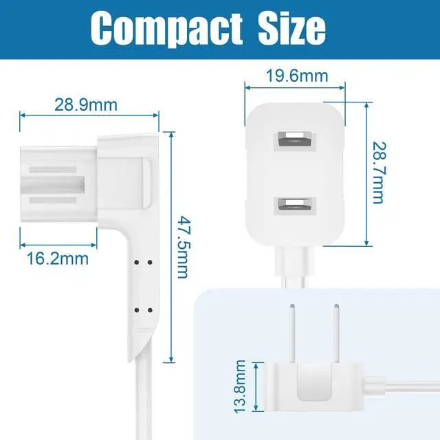 Alt view image 7 of 7 - 6.6ft 90 Degree Angled Power Cord for Sonos One/One SL/Play:1 Speakers, Space-Saving Nema 1-15P to Figure 8 C7 Power Cable, No Bulge, White