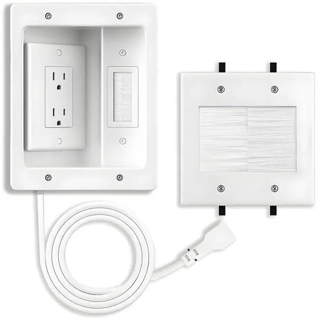 Main image of in Wall Cable Management Kit,TV Cord Hider for Wall Mounted TV with Two Triple Outlet,9ft Cord Hider with Brush Wall Plates for Home Theater Cable Management