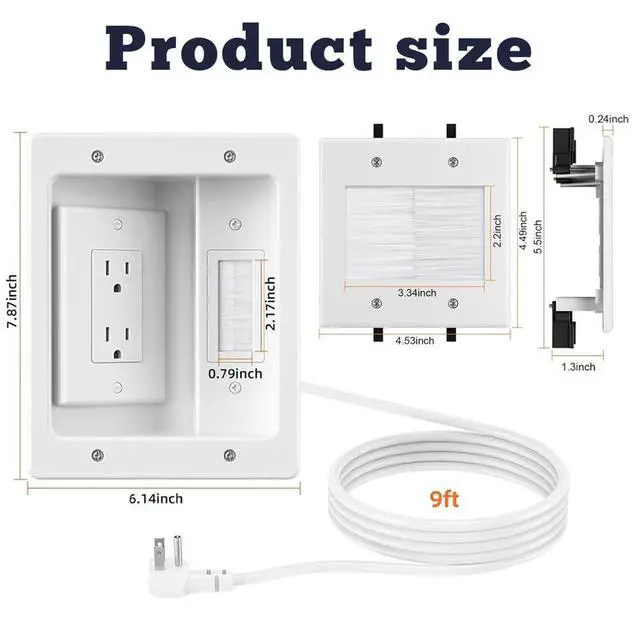 Alt view image 3 of 7 - in Wall Cable Management Kit,TV Cord Hider for Wall Mounted TV with Two Triple Outlet,9ft Cord Hider with Brush Wall Plates for Home Theater Cable Management