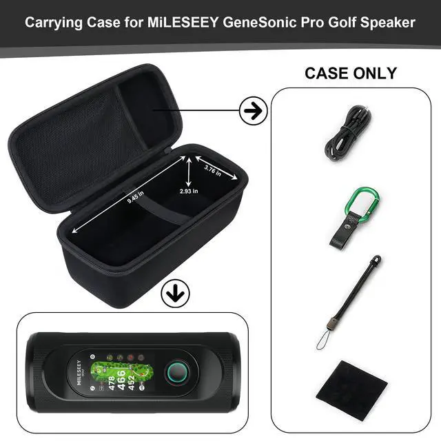 Alt view image 3 of 7 - Hard Case for MiLESEEY GeneSonic Pro Golf Speaker, Black | GPS Rangefinder Handheld Shockproof Protective Travel Bag, Mesh Pocket for USB Cable and Carabiner