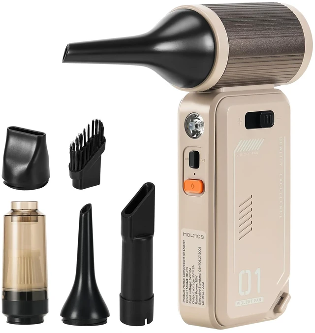 Main image of 130,000 RPM Rechargeable Compressed Air Duster, Camel Stepless airflow, LED work light and 4 attachments for keyboards, computers, cars and narrow spaces