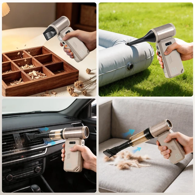 Alt view image 4 of 7 - 130,000 RPM Rechargeable Compressed Air Duster, Camel Stepless airflow, LED work light and 4 attachments for keyboards, computers, cars and narrow spaces