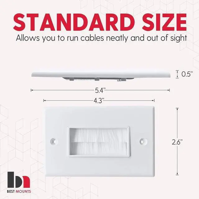 Alt view image 2 of 6 - BestMounts - 10 Pack Brush Wall Plates Cable Pass Through - Decora Style Single Gang Brush Plate for Behind Wall Cable Management - Wall Cable Pass Through Insert for Wires, HDTV, HDMI & Home Theater