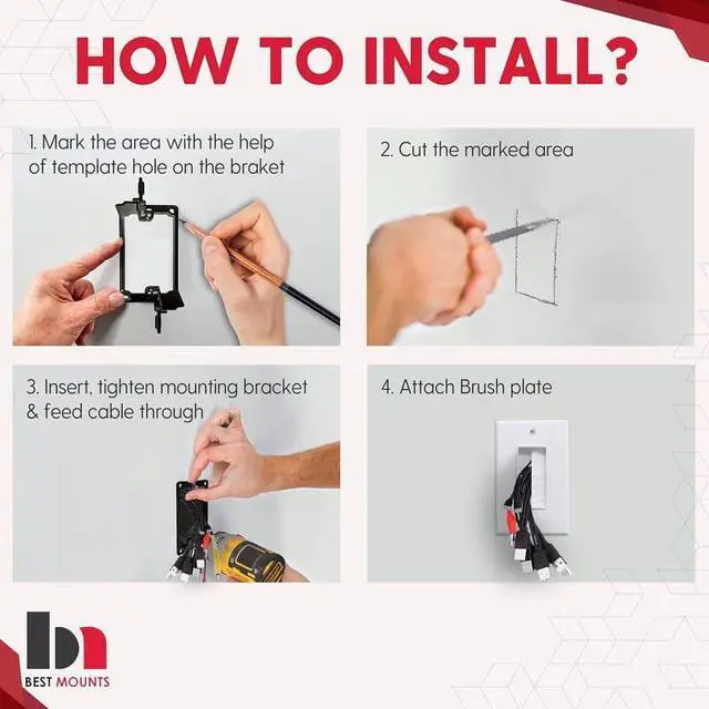 Alt view image 4 of 6 - BestMounts - 10 Pack Brush Wall Plates Cable Pass Through - Decora Style Single Gang Brush Plate for Behind Wall Cable Management - Wall Cable Pass Through Insert for Wires, HDTV, HDMI & Home Theater