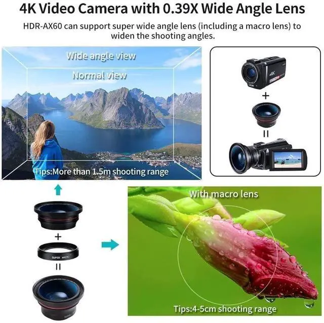 Alt view image 2 of 5 - AX65 4K Camcorder, 12x Optical Zoom Vlogging Camera with WiFi, 3.5" IPS Touch Screen, 100x Smart Zoom & Wide Angle Lens, External Mic Support for YouTube