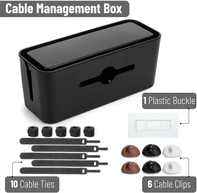 Alt view image 2 of 7 - Bates- Cable Management Box, Large, Cable Organizer Box, Cord Organizer Box, Cable Box Organizer, Cord Management Box, Cord Hider Box, Cord Box for Wires on Floor, Power Strip Cover Box Baby Proof