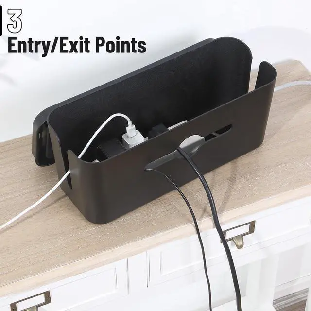 Alt view image 5 of 7 - Bates- Cable Management Box, Large, Cable Organizer Box, Cord Organizer Box, Cable Box Organizer, Cord Management Box, Cord Hider Box, Cord Box for Wires on Floor, Power Strip Cover Box Baby Proof