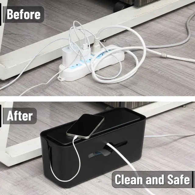 Alt view image 6 of 7 - Bates- Cable Management Box, Large, Cable Organizer Box, Cord Organizer Box, Cable Box Organizer, Cord Management Box, Cord Hider Box, Cord Box for Wires on Floor, Power Strip Cover Box Baby Proof