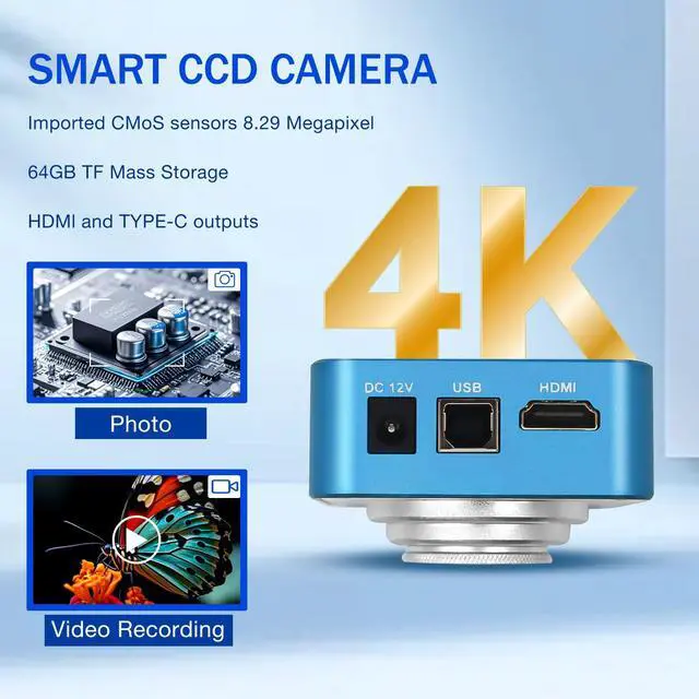 Alt view image 2 of 7 - 4K Digital Microscope with 180X Zoom Lens, Ultra-Stable Base Stand, Adjustable LED Ring Light, HDMI/Type-C Output, 60MP Industrial Inspection Camera for PCB Soldering, Coin Viewing, Jewelry