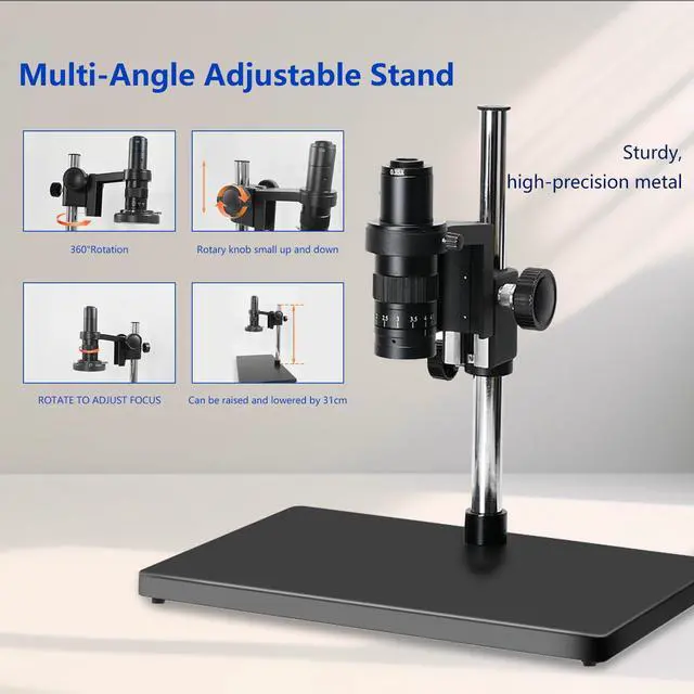 Alt view image 5 of 7 - 4K Digital Microscope with 180X Zoom Lens, Ultra-Stable Base Stand, Adjustable LED Ring Light, HDMI/Type-C Output, 60MP Industrial Inspection Camera for PCB Soldering, Coin Viewing, Jewelry