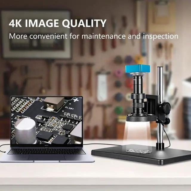 Alt view image 6 of 7 - 4K Digital Microscope with 180X Zoom Lens, Ultra-Stable Base Stand, Adjustable LED Ring Light, HDMI/Type-C Output, 60MP Industrial Inspection Camera for PCB Soldering, Coin Viewing, Jewelry