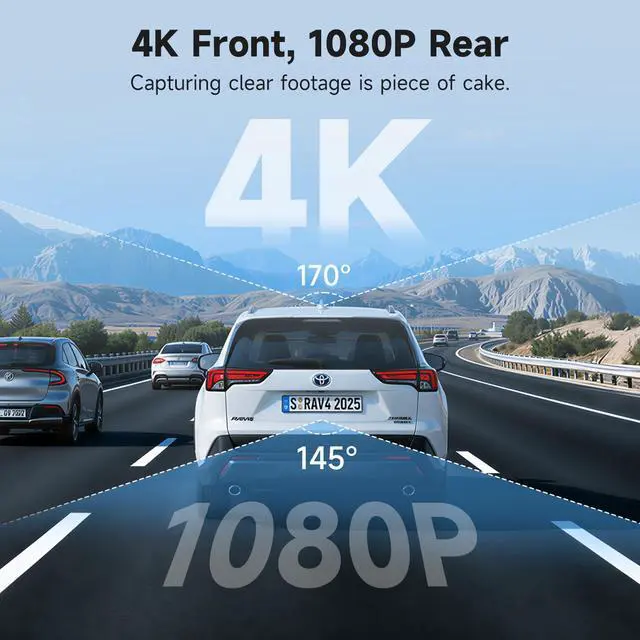 Alt view image 3 of 7 - 4K+1080P Dash Cam Front and Rear for Toyota RAV4 2022-2026 with 128GB Card | Integrated OEM Look Dashcam, App&WiFi, Loop Recording, Built-in G-sensor, Collision Detection, 24H Parking Monitor