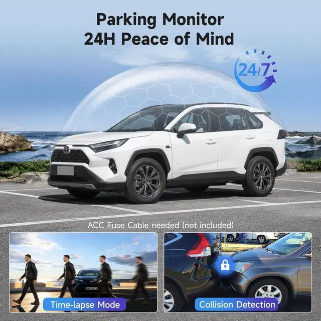 Alt view image 6 of 7 - 4K+1080P Dash Cam Front and Rear for Toyota RAV4 2022-2026 with 128GB Card | Integrated OEM Look Dashcam, App&WiFi, Loop Recording, Built-in G-sensor, Collision Detection, 24H Parking Monitor
