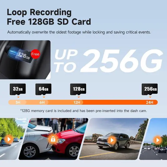 Alt view image 7 of 7 - 4K+1080P Dash Cam Front and Rear for Toyota RAV4 2022-2026 with 128GB Card | Integrated OEM Look Dashcam, App&WiFi, Loop Recording, Built-in G-sensor, Collision Detection, 24H Parking Monitor