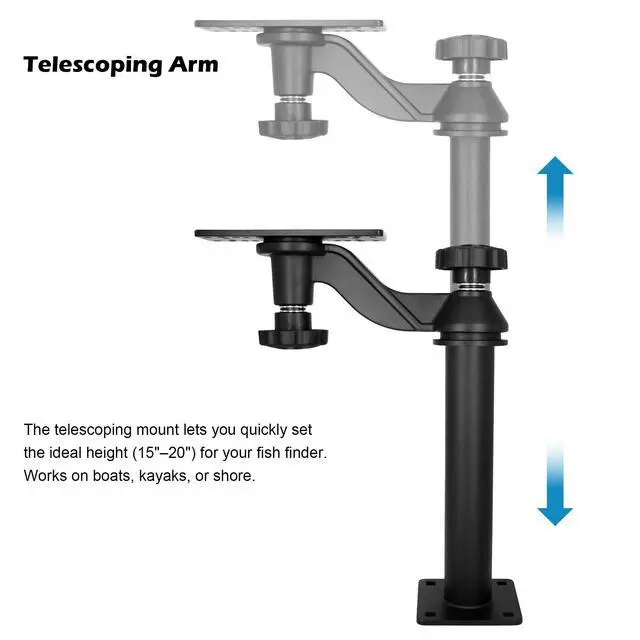 Alt view image 2 of 7 - Aluminum Height Telescopic Fish Finder Mount, Marine Electronics Mount with Horizontal Swing Arm for 5"-12" Large Depth Finder Display, Compatible with Garmin, Lowrance, Humminbird and More