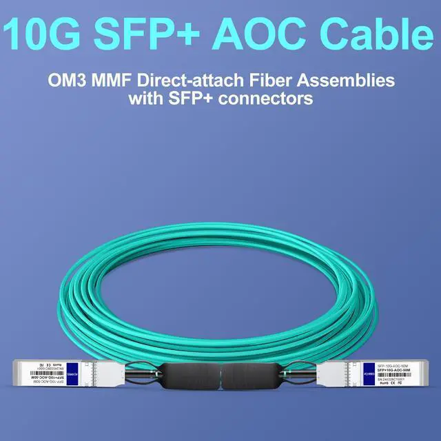 Alt view image 6 of 6 - 10G AOC Fiber Active Optical Cable, OM3 MMF, 50M (164ft) | SFP+ to SFP+, Direct-Attach Fiber Assemblies for Cisco, Ubiquiti UniFi, Supermicro, Mikrotik