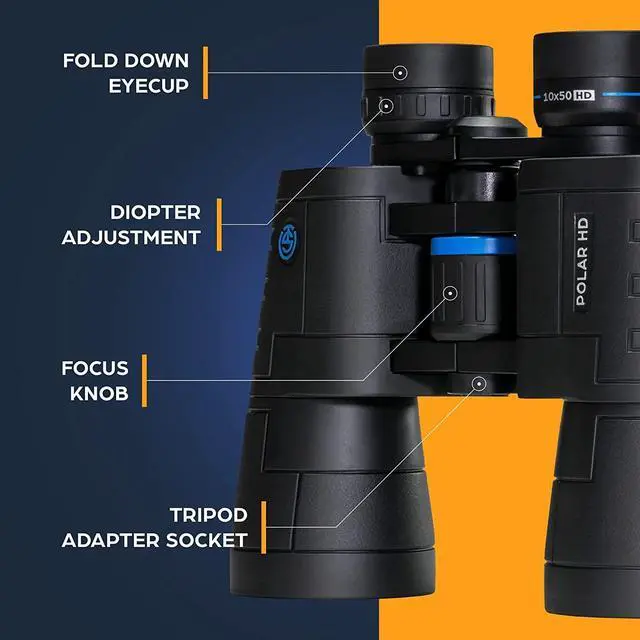 Alt view image 3 of 6 - TSO Polar HD 10x50 Binoculars for Adults, Porro Prism, HD Glass, Rainproof, Long Eye Relief for Bird Watching & Wildlife Viewing