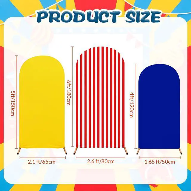 Alt view image 2 of 7 - 3 Pcs Carnival Party Backdrop Decorations Set Arch Covers Spandex Circus Backdrop Stand 4ft, 5ft, 6ft for Birthday Wedding Photo Props Cosplay Baby Shower Banquet Ceremony Decor