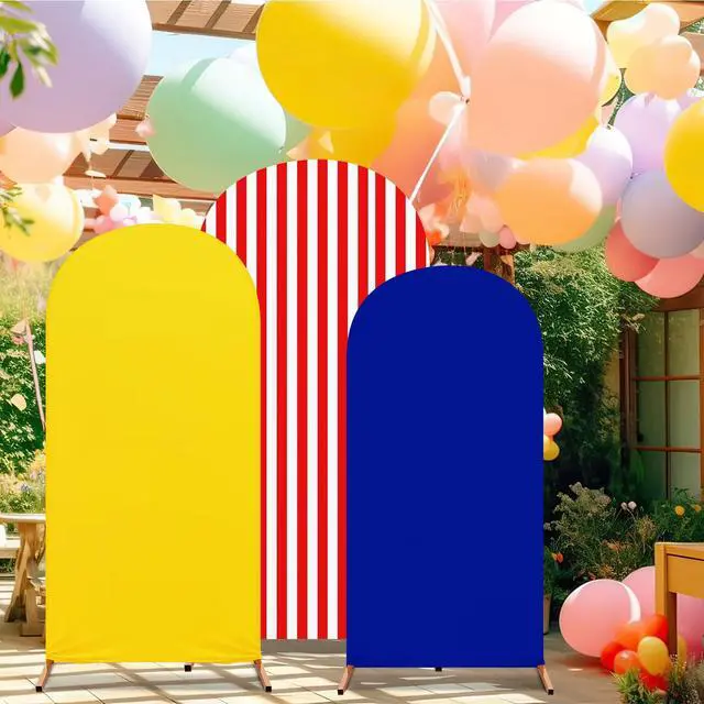 Alt view image 6 of 7 - 3 Pcs Carnival Party Backdrop Decorations Set Arch Covers Spandex Circus Backdrop Stand 4ft, 5ft, 6ft for Birthday Wedding Photo Props Cosplay Baby Shower Banquet Ceremony Decor