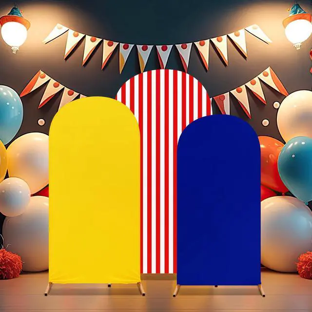 Alt view image 7 of 7 - 3 Pcs Carnival Party Backdrop Decorations Set Arch Covers Spandex Circus Backdrop Stand 4ft, 5ft, 6ft for Birthday Wedding Photo Props Cosplay Baby Shower Banquet Ceremony Decor