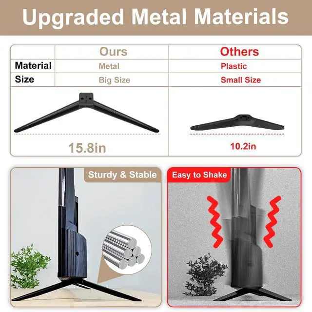 Alt view image 3 of 7 - (Upgraded Version)Metal Base TV Legs for TCL TV Stand Legs 70" 75" 70S446 75S451 75S453 75S455 75S421 75S423 75S425 75S431 75S435 75S433 75S555 75S551 75S553 75S446, TV Feet for Roku TV Stand Legs