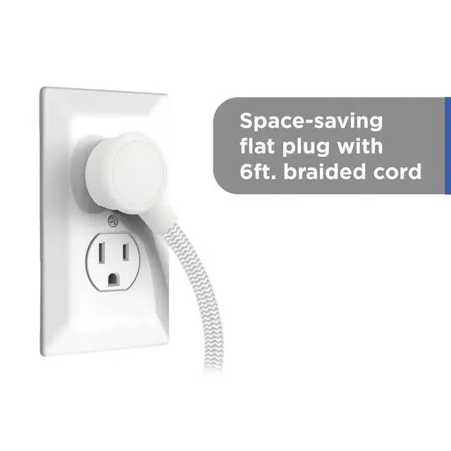 Alt view image 3 of 7 - Sur Protector Power Strip with USB Ports, 6 Ft Braided Extension Cord | 2100 Joules, 12 Outlet Extender, 2 USB-A, 1 USB-C, Flat Plug, Charging Station, ETL Safety Certified, White, 84214