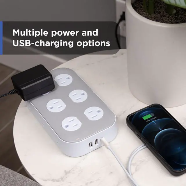 Alt view image 7 of 7 - Sur Protector Power Strip with USB Ports, 6 Ft Braided Extension Cord | 2100 Joules, 12 Outlet Extender, 2 USB-A, 1 USB-C, Flat Plug, Charging Station, ETL Safety Certified, White, 84214