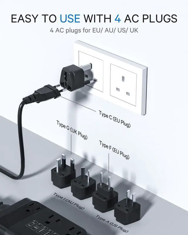 Alt view image 2 of 7 - 350W Voltage Converter US to Europe - 220V to 110V Converter for European Travel, Power Adapter Combo with PD Chargers for Hair Straightener Shaver Toothbrush CPAP Camera Phone