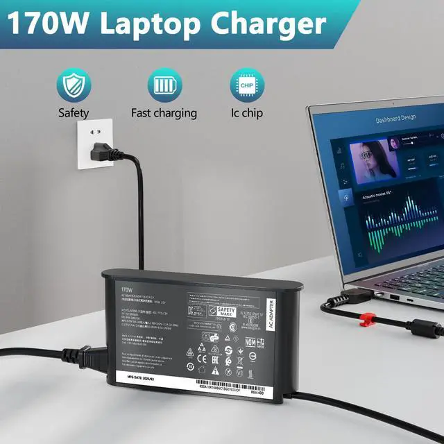 Alt view image 6 of 6 - 170W Charger Fit for Lenovo LOQ/Legion Slim 5 5i/Yoga Pro 9i/ThinkPad P1 P16 P16v/IdeaPad Pro 5 5i LOQ Gaming Laptop 20V 8.5A Power Supply