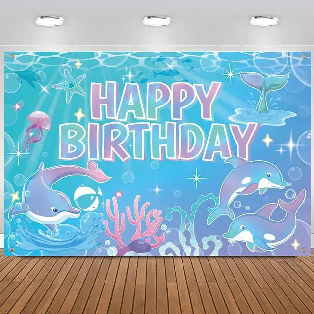 Main image of Dolphin Birthday Party Supplies Backdrop, Blue Birthday Photography Background, for Ocean Dolphin Theme Birthday Baby Shower Party Decorations