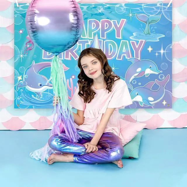 Alt view image 7 of 7 - Dolphin Birthday Party Supplies Backdrop, Blue Birthday Photography Background, for Ocean Dolphin Theme Birthday Baby Shower Party Decorations