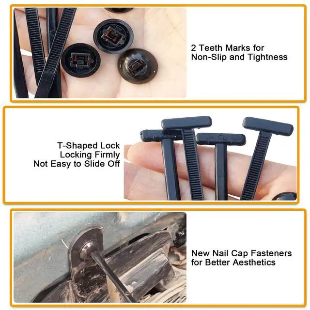 Alt view image 3 of 6 - Nylon Universal Cable Tie Buckle - Heavy Duty Zip Ties (with Pin & Button), UV Resistant Black Zipties for Car Daily Repair, Applicable Toengine Lower Guard Plates, Fender Linings (50 PCS)