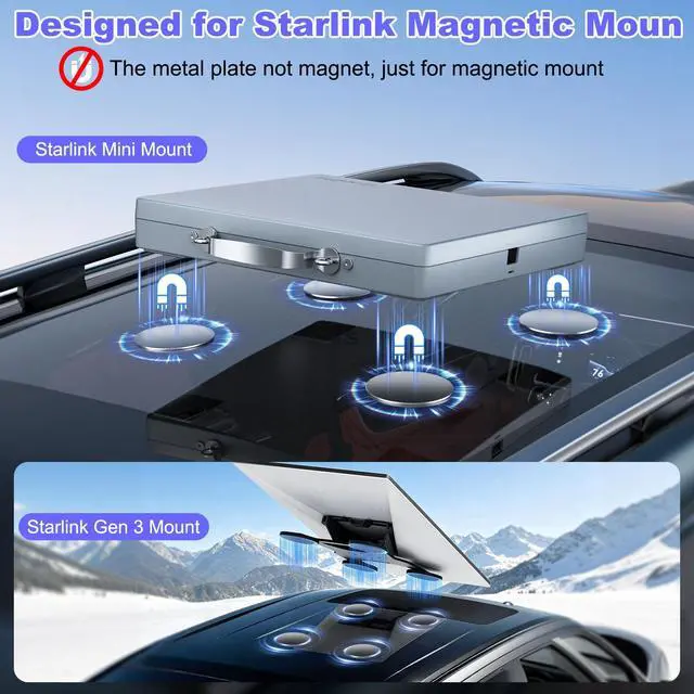 Alt view image 3 of 6 - for Starlink Mini/Gen 3 Magnetic Mount Plate, 4 Pack Adhesive Metal Plates | Magnetic Pads for Starlink Mini Car Mount, Star Link Mini Magnetic Roof Mount Accessories for Car SUV Aluminum/Glass Roof