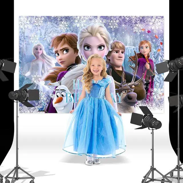 Alt view image 4 of 4 - 1Pcs Frozen Party Decoration Banner Photography Background for Kids Birthday Party Frozen Photo Booth Props (4.16X2.3 Ft)