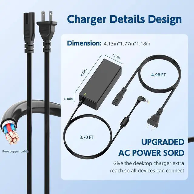 Alt view image 6 of 7 - 65W 19V Laptop Charger for Toshiba Satellite, 8.5FT Cord | ONLY fits Toshiba laptops needing 19V & 5.5mm round plug. 8.5FT long cord. Does NOT fit 19.5V or USB-C