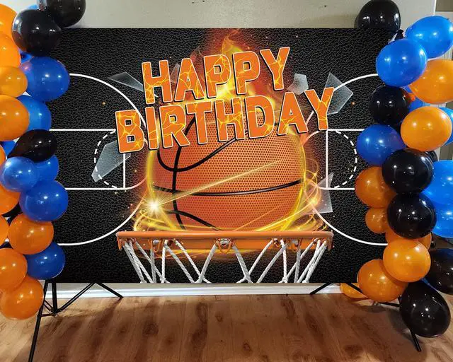Alt view image 3 of 5 - Basketball Birthday Backdrop 7x5FT Sports Party Photo Booth Banner | Basketball birthday backdrop with realistic court and hoop design, perfect for party decor, cake table and photo booth
