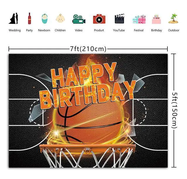 Alt view image 5 of 5 - Basketball Birthday Backdrop 7x5FT Sports Party Photo Booth Banner | Basketball birthday backdrop with realistic court and hoop design, perfect for party decor, cake table and photo booth
