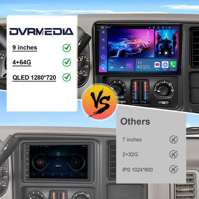 Alt view image 3 of 7 - 9" Car Stereo for Silverado Suburban Tahoe Avalanche 2003-2006 | 4GB+64GB QLED Touchscreen, Wireless CarPlay & Android Auto, GPS, Bluetooth, DSP, FM/AM and included AHD Backup Camera