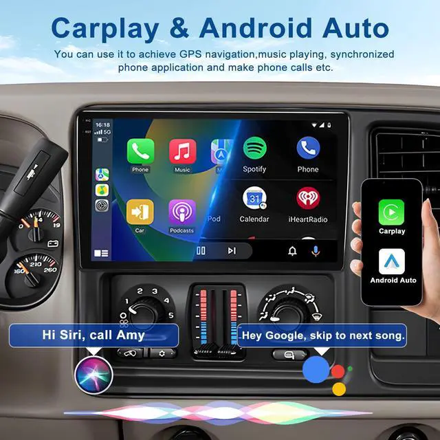 Alt view image 4 of 7 - 9" Car Stereo for Silverado Suburban Tahoe Avalanche 2003-2006 | 4GB+64GB QLED Touchscreen, Wireless CarPlay & Android Auto, GPS, Bluetooth, DSP, FM/AM and included AHD Backup Camera