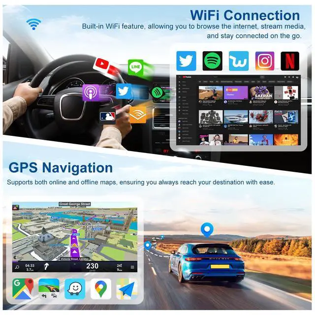 Alt view image 7 of 7 - 9" Car Stereo for Silverado Suburban Tahoe Avalanche 2003-2006 | 4GB+64GB QLED Touchscreen, Wireless CarPlay & Android Auto, GPS, Bluetooth, DSP, FM/AM and included AHD Backup Camera