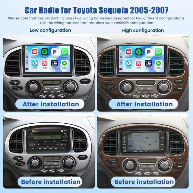 Alt view image 2 of 7 - Android Car Radio for Toyota Sequoia 2005-2007 CarPlay Android Auto | 9 Inch HD Touchscreen with 4+64G storage, Sequoia Stereo with 5Ghz WiFi GPS Bluetooth FM/RDS EQ SWC Backup Camera MIC