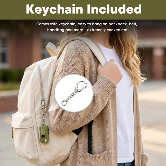 Alt view image 6 of 7 - 1080P Keychain Camera with 8GB Card, Retro 2MP Mini Digicam | Built-in 12 Filters and 16X Zoom, Rechargeable Battery, Ideal Gifts for Teens & Adult Beginners (Army Green)