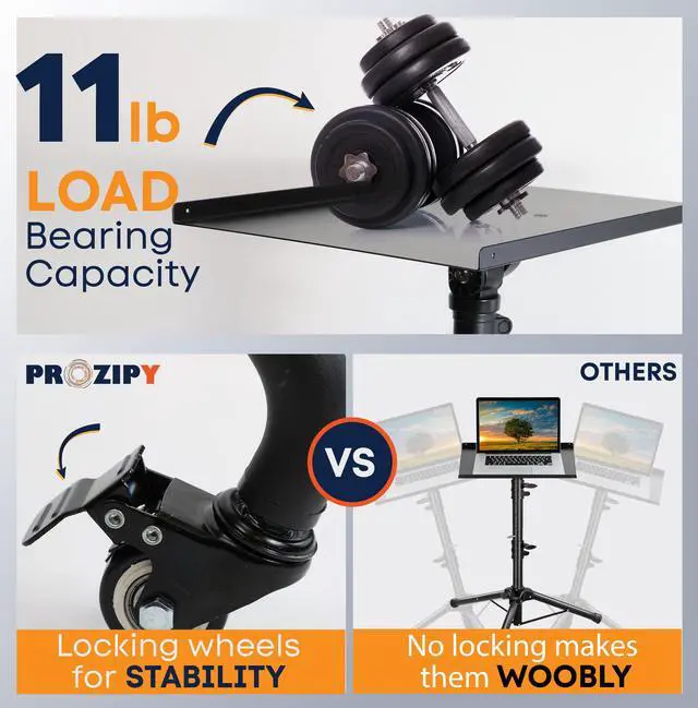 Alt view image 5 of 7 - Laptop & Projector Tripod Stand Adjustable Height 26 to 51 Wheely Portable Laptop Stand With Gooseneck Phone Holder - For Movie, Meeting, Book, DJ Equiqment
