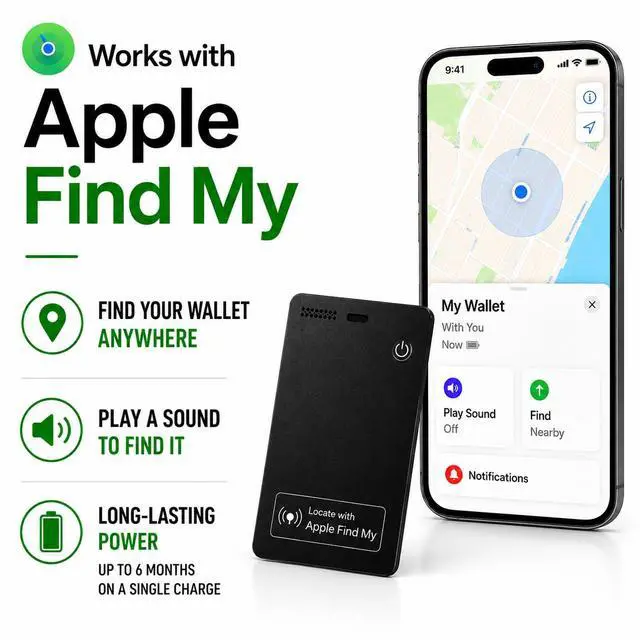 Alt view image 2 of 7 - Wallet Tracker Card Apple MFi Certified, Works with Apple Find My (iOS Only), Rechargeable Slim Tracking Card & Finder, 6-Month Battery, Item Locator for Wallet, Purse, Luggage, Passport