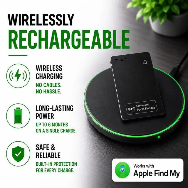 Alt view image 4 of 7 - Wallet Tracker Card Apple MFi Certified, Works with Apple Find My (iOS Only), Rechargeable Slim Tracking Card & Finder, 6-Month Battery, Item Locator for Wallet, Purse, Luggage, Passport