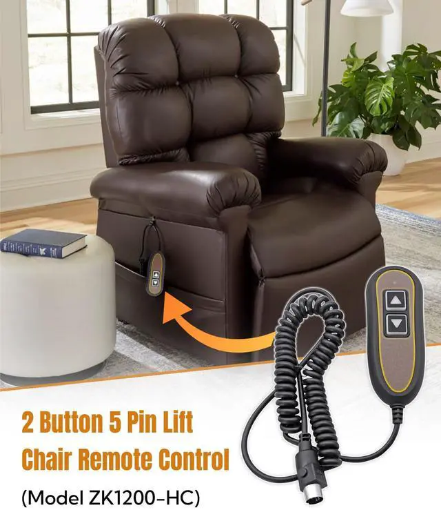 Alt view image 2 of 6 - 2 Button 5 Pin Remote ZK1200-HC Hand Control Replacement | Fits for Golden Technologies Lift Chair Models, with USB and Backlight