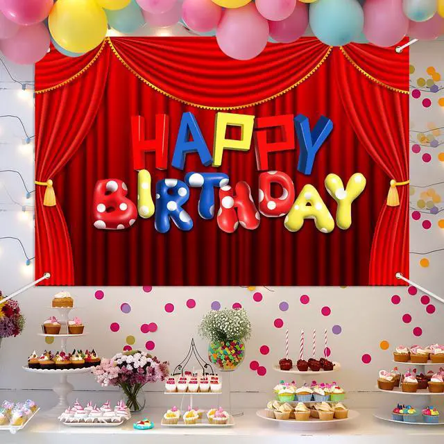 Alt view image 2 of 7 - Circus Show Happy Birthday Backdrop Banner Cartoon Stage Red Curtain Theme Background Decor for Boys Girls Birthday Party Decorations Photo Studio Props Supplies 72x43in