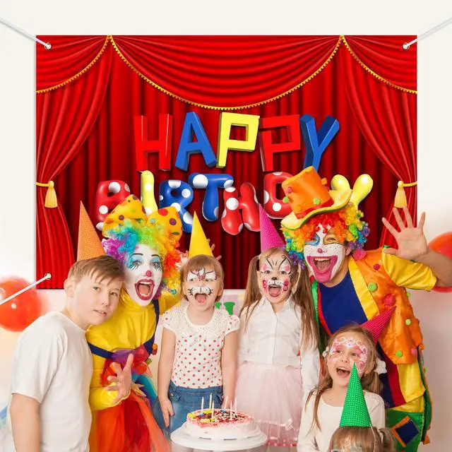 Alt view image 3 of 7 - Circus Show Happy Birthday Backdrop Banner Cartoon Stage Red Curtain Theme Background Decor for Boys Girls Birthday Party Decorations Photo Studio Props Supplies 72x43in