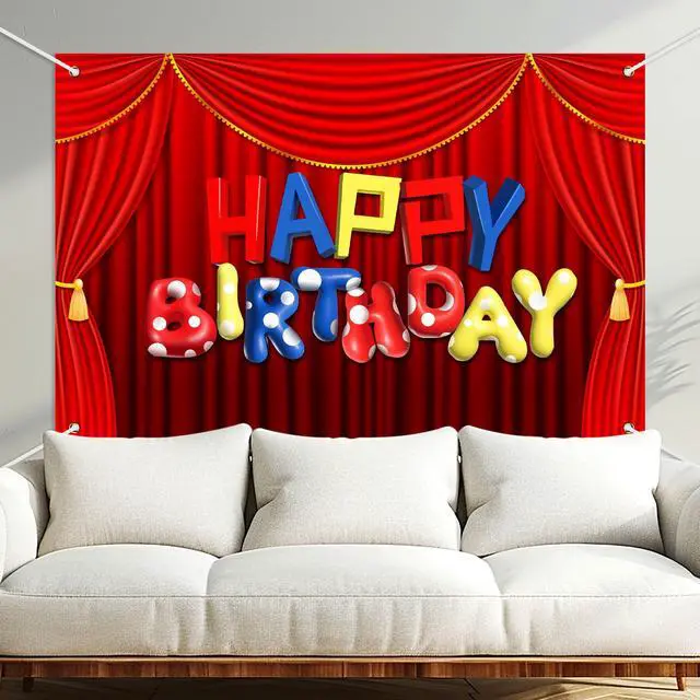 Alt view image 5 of 7 - Circus Show Happy Birthday Backdrop Banner Cartoon Stage Red Curtain Theme Background Decor for Boys Girls Birthday Party Decorations Photo Studio Props Supplies 72x43in